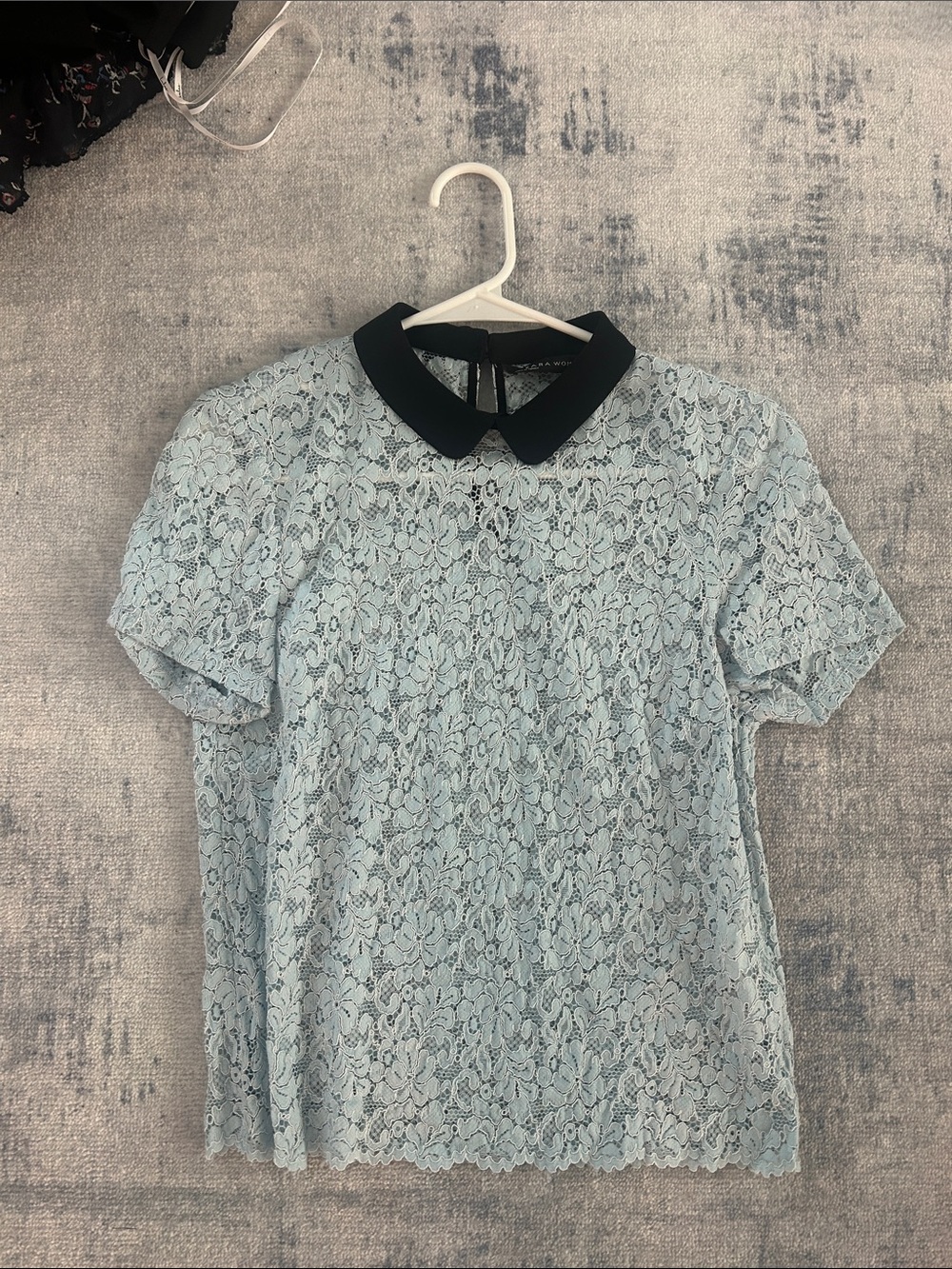 Zara Light Blue Lace Blouse, Peter Pan Collar